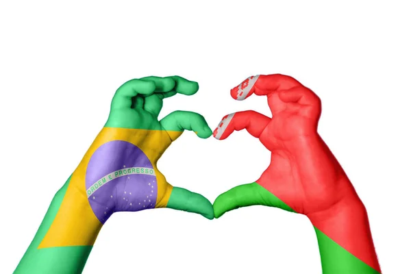 Brazilië Wit Rusland Hart Handgebaar Maken Hart Knippad — Stockfoto