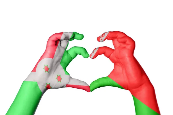 Burundi Fehéroroszország Szív Kézmozdulat Készítés Szív Vágás — Stock Fotó