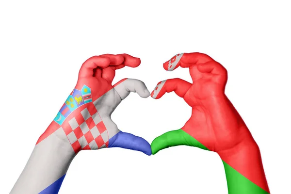 Хорватія Білорусь Серце Жест Рук Робить Серце Відсікаючи Шлях — стокове фото