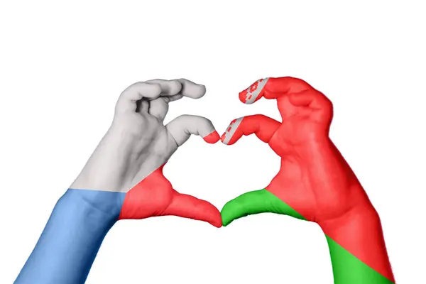 捷克共和国Belarus Heart Hand Gesture Making Heart Clipping Path — 图库照片