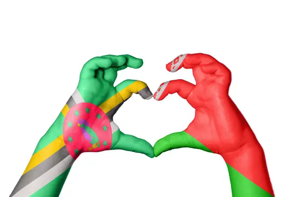Dominica Belarus Heart Hand Gesture Making Heart Clipping Path — Stock Photo, Image