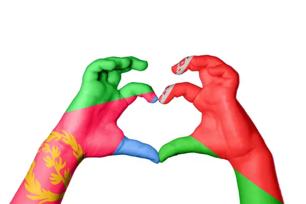 Eritrea Fehéroroszország Szív Kézmozdulatkészítés Szív Vágási Útvonal — Stock Fotó