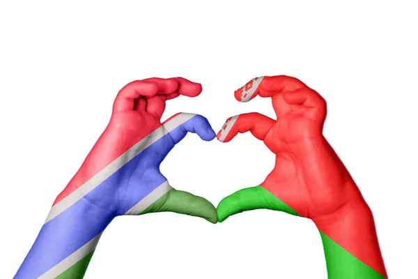 Gambia Fehéroroszország Szív Kézmozdulat Készítés Szív Vágás — Stock Fotó