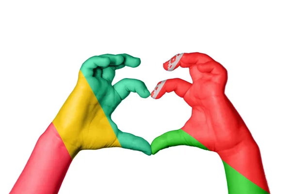 Guinea Belarus Heart Hand Gesture Making Heart Clipping Path — Stock Photo, Image