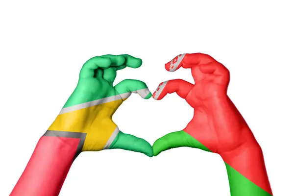 Guyana Bělorusko Srdce Ruční Gesto Tvorby Srdce Ořezávání Stezka — Stock fotografie