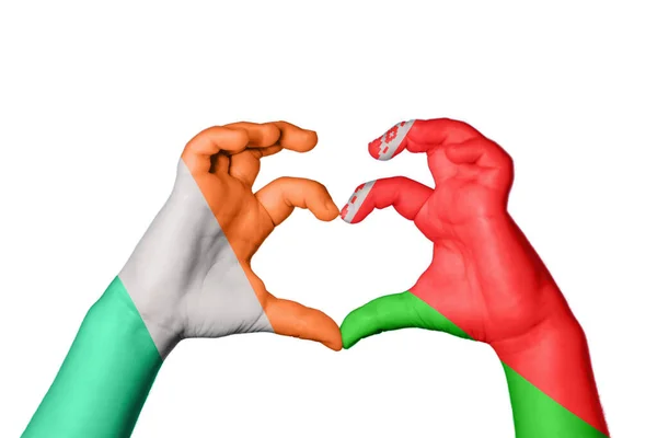 Ireland Belarus Heart Hand Gesture Making Heart Clipping Path — Stock Photo, Image