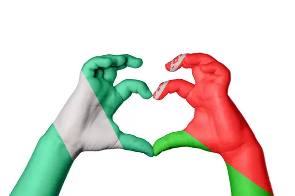 Nigeria Wit Rusland Hart Handgebaar Maken Hart Knippad — Stockfoto