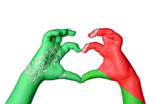 Saudiarabien Vitryssland Hjärta Hand Gest Att Göra Hjärta Klippning Vägen — Stockfoto
