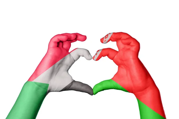 Sudan Belarus Heart Hand Gesture Making Heart Clipping Path — Stock Photo, Image