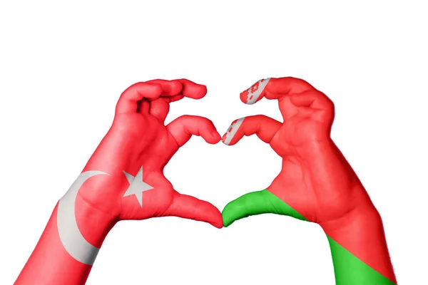 Turkey Belarus Heart Hand Gesture Making Heart Clipping Path — Stock Photo, Image