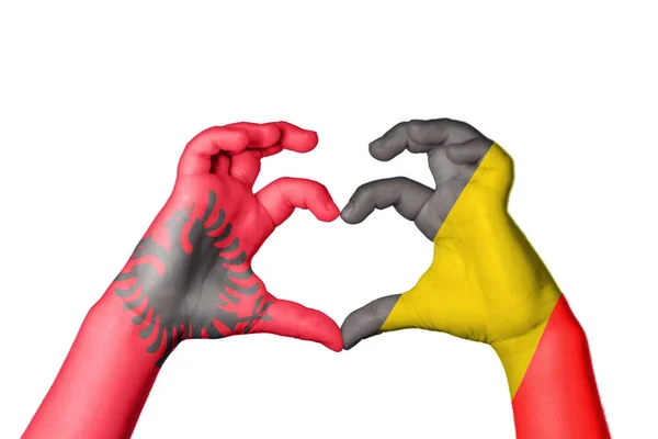 Albania Belgium Heart Hand Gesture Making Heart Clipping Path — Stock Photo, Image
