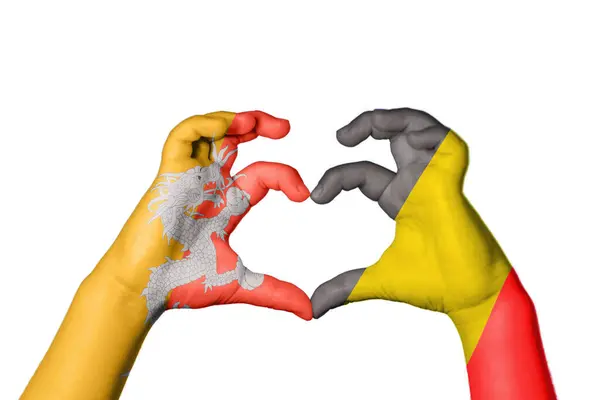 Bhutan Belgium Heart Hand Gesture Making Heart Clipping Path — Stock Photo, Image