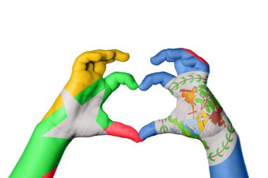 Myanmar Belize Heart, el hareketi kalp yapma, kırpma yolu.
