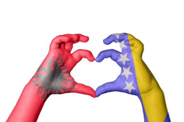 Arnavutluk Bosna-Hersek 'in Kalbi ve El hareketi kalp yaptı, Yolu Kesiyor