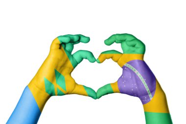 Saint Vincent and the Grenadines Brazil Heart, Hand making heart, Clipping Path