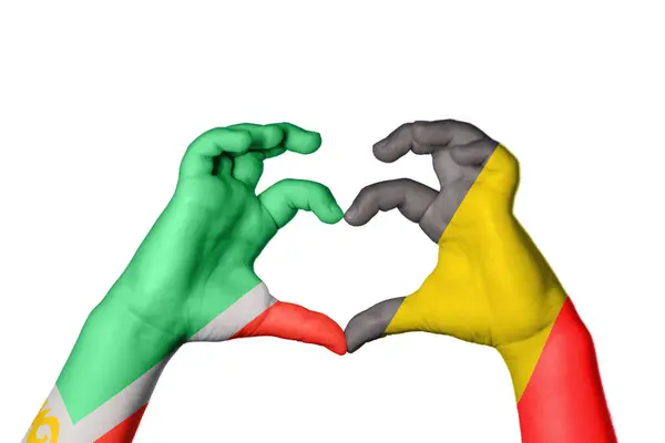 Chechnya Belgium Heart Hand Gesture Making Heart Clipping Path — Stock Photo, Image