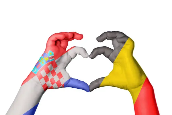 Croácia Bélgica Coração Gesto Mão Que Faz Coração Clipping Path — Fotografia de Stock