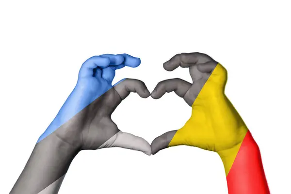 Estonia Belgium Heart Hand Gesture Making Heart Clipping Path — Stock Photo, Image