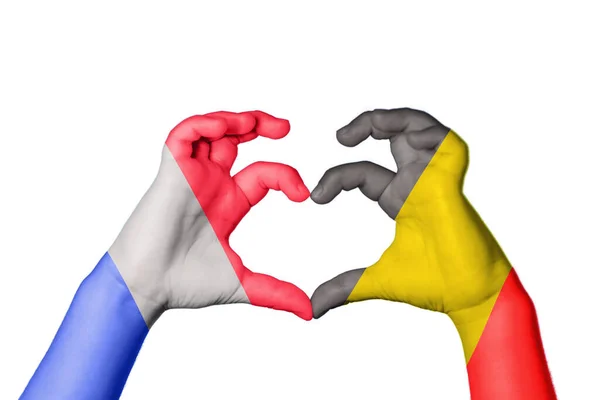 Γαλλία Βέλγιο Καρδιά Χειρονομία Χέρι Κάνοντας Καρδιά Κλίπινγκ Path — Φωτογραφία Αρχείου