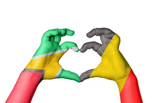Guyana Belgique Coeur Geste Main Faisant Coeur Sentier Clipping — Photo