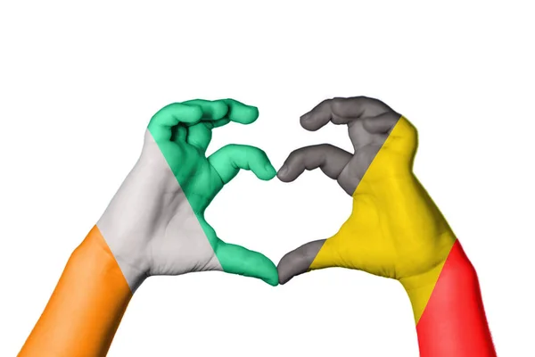 Ivory Coast Belgium Heart Hand Gesture Making Heart Clipping Path — Stock Photo, Image