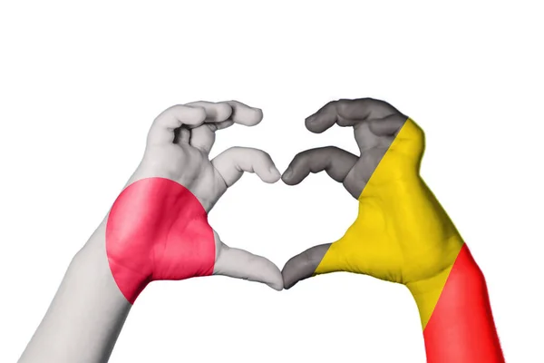 Ιαπωνία Belgium Heart Χέρι Χειρονομία Κάνοντας Καρδιά Κλίπινγκ Path — Φωτογραφία Αρχείου