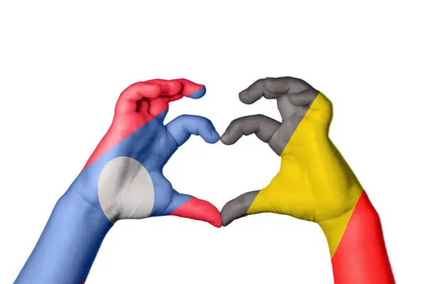 Λάος Belgium Heart Χέρι Χειρονομία Κάνοντας Καρδιά Κλίπινγκ Path — Φωτογραφία Αρχείου