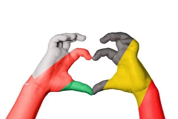Oman Belgium Heart Hand Gesture Making Heart Clipping Path — Stock Photo, Image