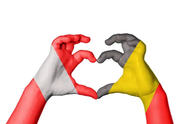 Περού Belgium Heart Χέρι Χειρονομία Καθιστώντας Την Καρδιά Ψαλίδισμα Μονοπάτι — Φωτογραφία Αρχείου
