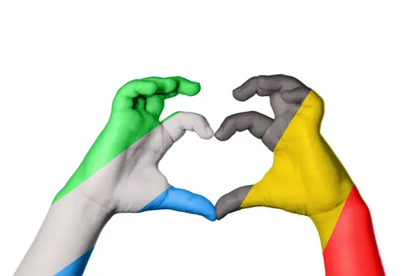 Sierra Leone Belgium Heart Hand Gesture Making Heart Clipping Path — Stock Photo, Image