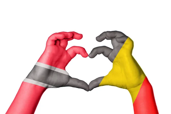 Τρινιντάντ Και Τομπάγκο Βέλγιο Καρδιά Χέρι Χειρονομία Κάνοντας Καρδιά Ψαλίδισμα — Φωτογραφία Αρχείου