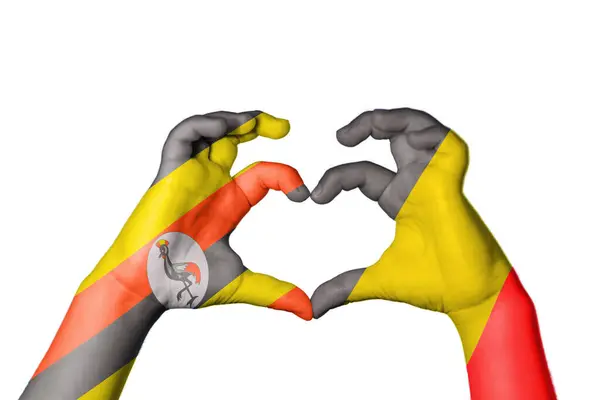 乌干达比利时心 手手势造心 收割之路 — 图库照片