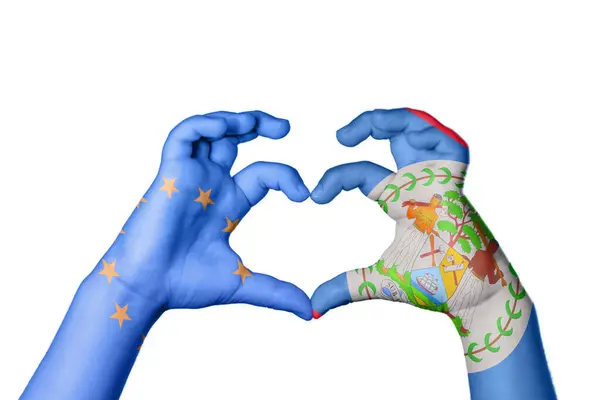 Європейський Союз Беліз Серце Жест Рук Робить Серце Відсічний Контур — стокове фото