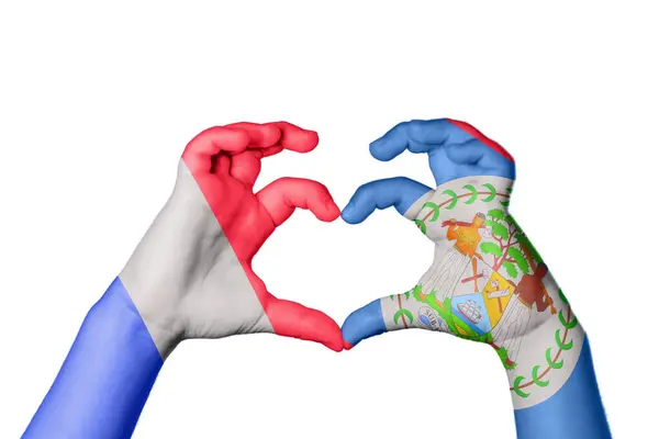 France Belize Heart Hand Gesture Making Heart Clipping Path — Stock Photo, Image