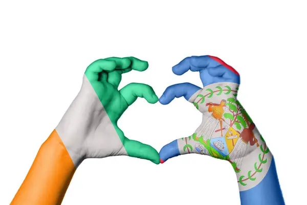 Ivory Coast Belize Heart Hand Gesture Making Heart Clipping Path — Stock Photo, Image