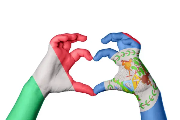 Italy Belize Heart Hand Gesture Making Heart Clipping Path — Stock Photo, Image