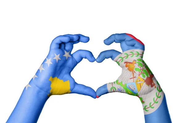 Kosovo Belize Heart Hand Gesture Making Heart Clipping Path — Stock Photo, Image
