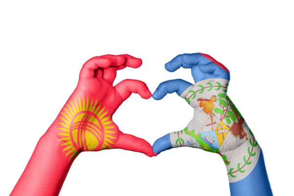 Kyrgyzstan Belize Heart Hand Gesture Making Heart Clipping Path — Stock Photo, Image