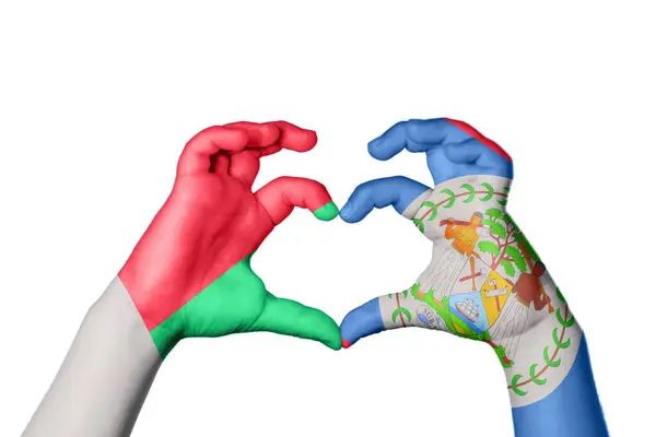 Madagascar Belize Heart Hand Gesture Making Heart Clipping Path — Stock Photo, Image