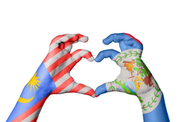 Malaysia Belize Heart Hand Gesture Making Heart Clipping Path — Stock Photo, Image