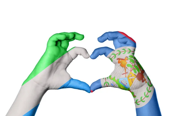 Sierra Leone Belize Heart Hand Gesture Making Heart Clipping Path — Stock Photo, Image