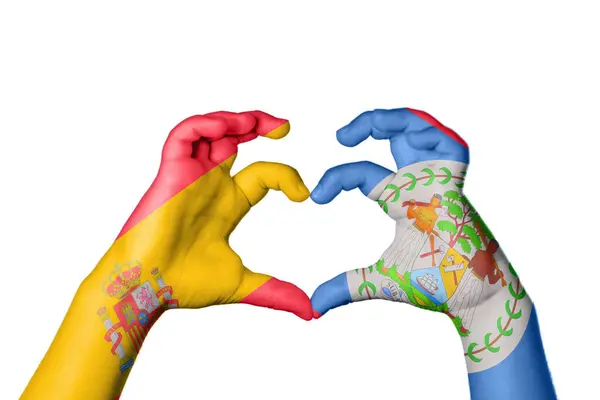 Spain Belize Heart Hand Gesture Making Heart Clipping Path — Stock Photo, Image