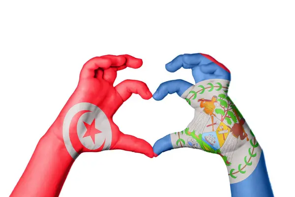 Tunisia Belize Heart Hand Gesture Making Heart Clipping Path — Stock Photo, Image