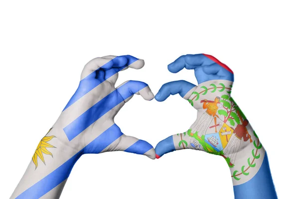 Uruguay Belize Heart Hand Gesture Making Heart Clipping Path — Stock Photo, Image