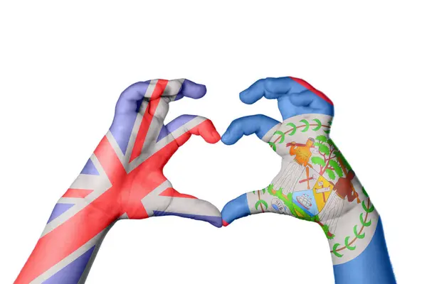 大不列颠及北爱尔兰联合王国伯利兹心脏 手做心形 裁剪路径 — 图库照片