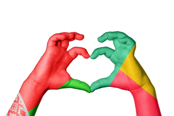 Bělorusko Benin Heart Ruční Gesto Srdce Ořezávání Stezka — Stock fotografie