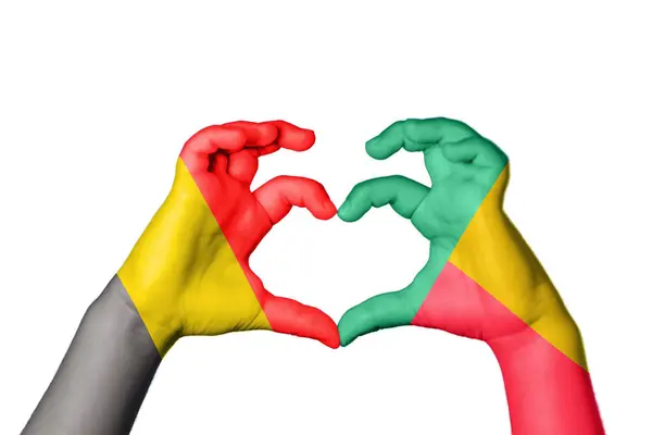 Bélgica Benin Heart Gesto Mão Fazendo Coração Clipping Path — Fotografia de Stock