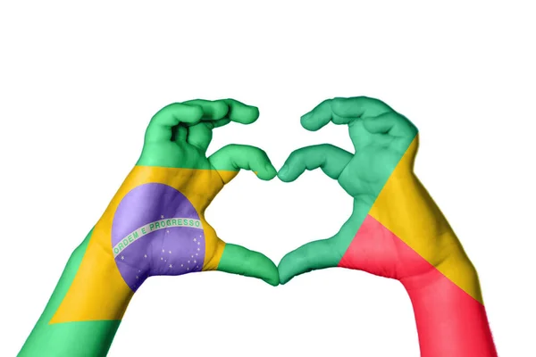 Brazil Benin Heart Hand Gesture Making Heart Clipping Path — Stock Photo, Image