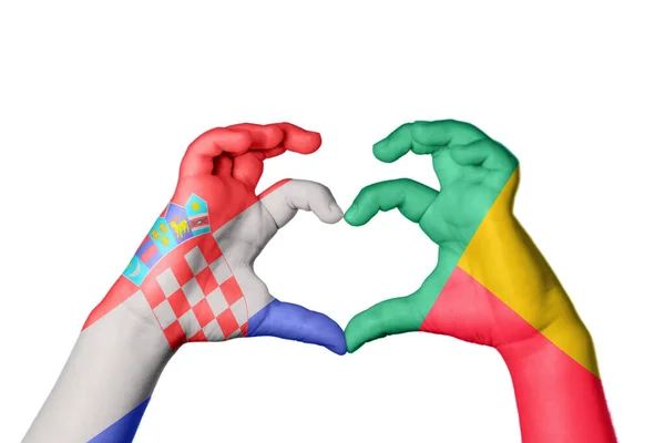 Croatia Benin Heart Hand Gesture Making Heart Clipping Path — Stock Photo, Image