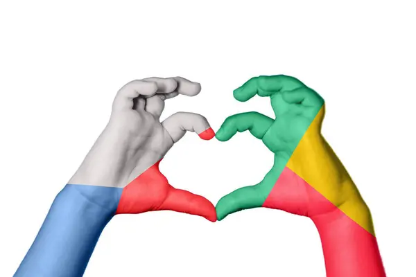 Czech Republic Benin Heart Hand Gesture Making Heart Clipping Path — Stock Photo, Image
